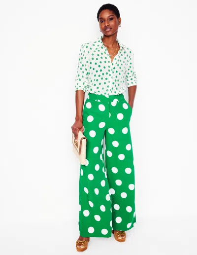 Boden Wide Leg Trousers Rich Emerald, Abstract Dot Women  In Green
