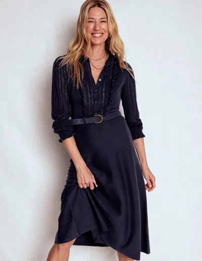 Boden Winifred Frilled Knitted Dress-navy Female  In Blue
