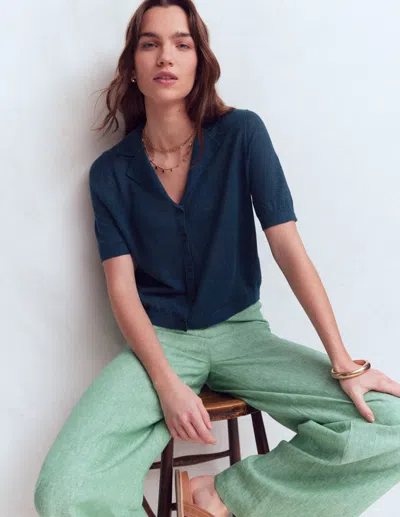 Boden Women's Agnes Collar Linen Cardigan In Blue | Size Xl