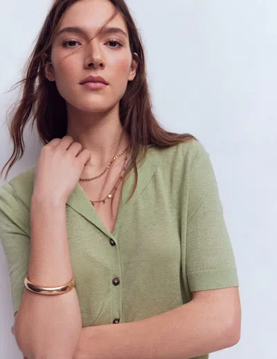 Boden Women's Agnes Collar Linen Cardigan In Green | Size Small