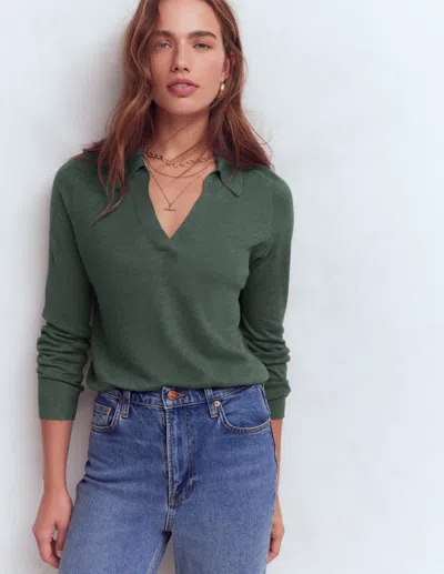 Boden Women's Agnes Collared Linen Jumper In Green | Size Xl