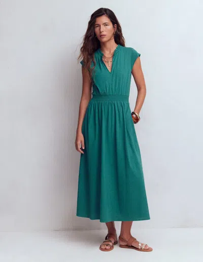 Boden Women's Alba Smocked Jersey Midi Dress In Green | Size 16/18
