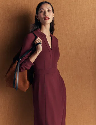 Boden Women's Alex Ponte Contrast Midi Dress In Brown | Size 4 In Burgundy