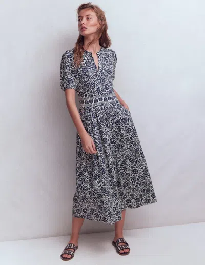 Boden Women's Amber Pleat Jersey Midi Dress In Blue | Size 14