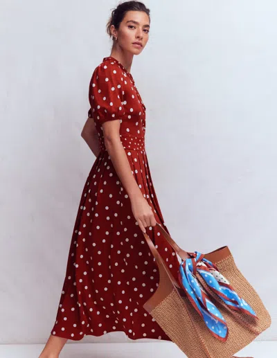 Boden Women's Amber Pleat Jersey Midi Dress In Brown | Size 14