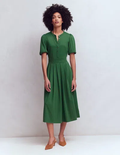 Boden Women's Amber Pleat Jersey Midi Dress In Green | Size 16/18
