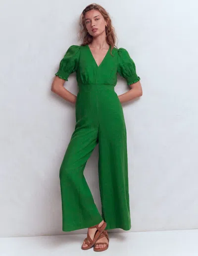 Boden Women's Anna Linen Jumpsuit In Green | Size 14