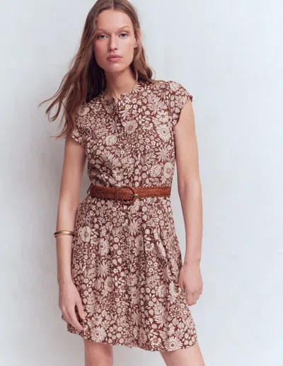 Boden Women's Arabella Short Linen Dress In Brown | Size 12