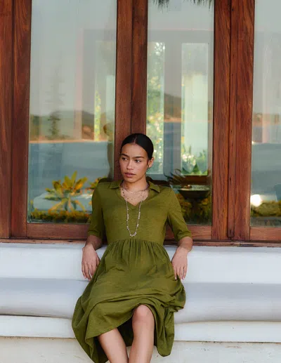 Boden Women's Aria Collared Jersey Dress In Green | Size 16/18