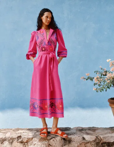 Boden Women's Ava Linen Blend Midi Dress In Pink | Size 16/18