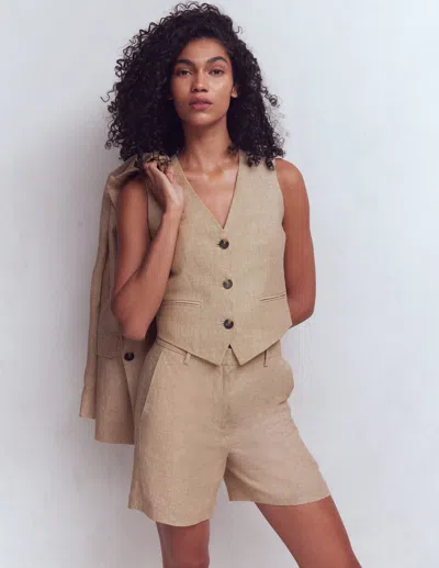 Boden Women's Belgravia Linen Shorts In Brown | Size 14 In Nude