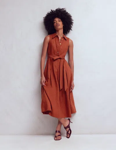 Boden Women's Belinda Linen Shirt Dress In Brown | Size 22