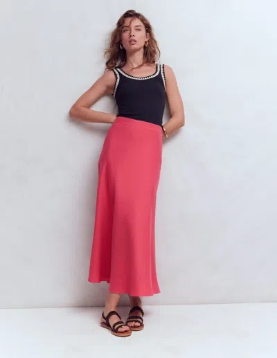 Boden Women's Bias Cut Linen Slip Skirt In Pink | Size 22
