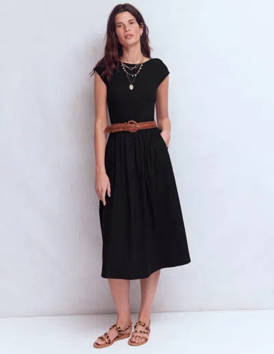 Boden Women's Boat Neck Mix Dress In Black | Size 22