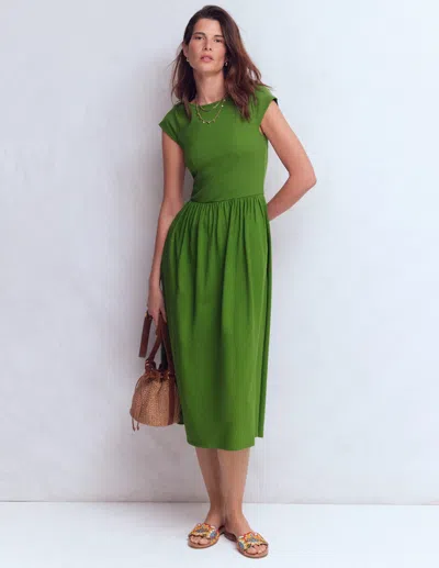 Boden Women's Boat Neck Mix Dress In Green | Size 20