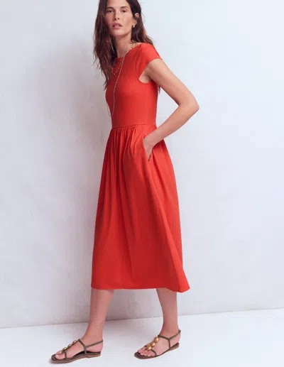Boden Women's Boat Neck Mix Dress In Red | Size 22