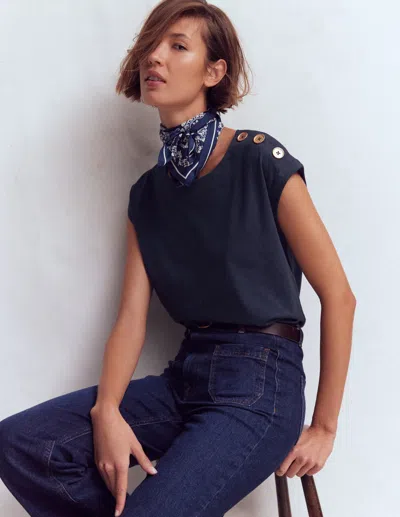 Boden Women's Button Detail T-shirt In Blue | Size Medium