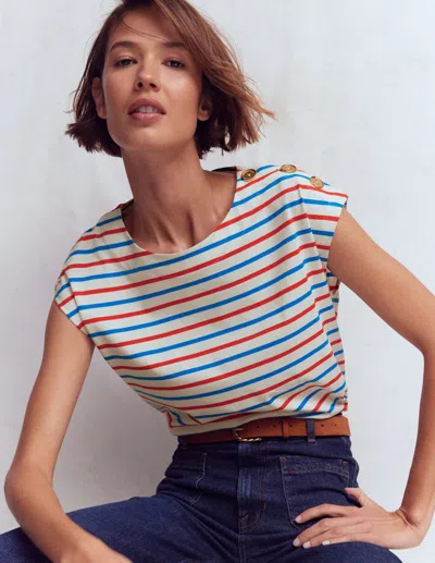 Boden Women's Button Detail T-shirt In Orange | Size Large In Multi