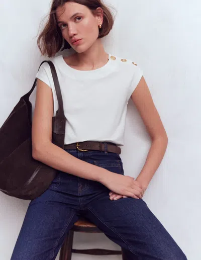 Boden Women's Button Detail T-shirt In White | Size Xl