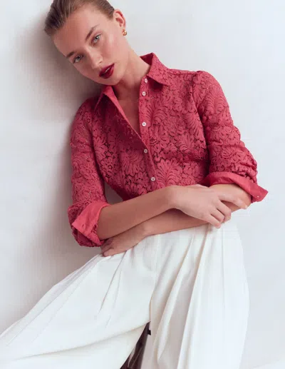Boden Women's Cara Lace Shirt-holly Berry (17-1633 Tcx) In Red | Size 22