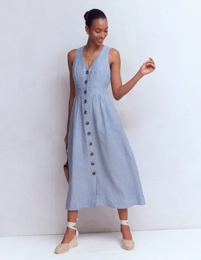 Boden Women's Catherine Button Linen Dress In Blue | Size 22