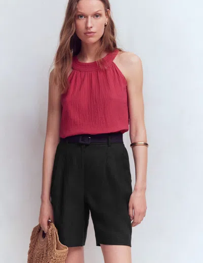 Boden Women's Chelsea Belted Linen Shorts In Black | Size 22