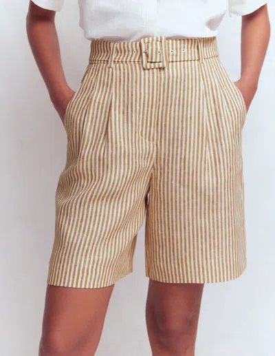 Boden Chelsea Leinenshorts Mit Gürtel In Braun | Grösse 48 In Brown