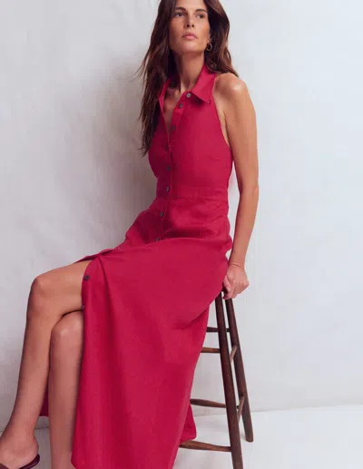 Boden Women's Collar Halter Neck Linen Dress In Red | Size 20