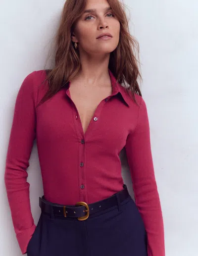 Boden Women's Collared Button Through Top In Red | Size 12 In Burgundy