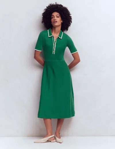 Boden Women's Collared Knitted Midi Dress In Green | Size 16/18