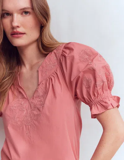 Boden Women's Cotton Embroidered Yoke Top In Pink | Size 22