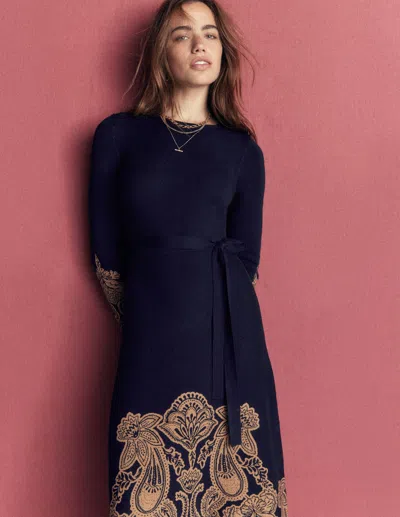 Boden Women's Crew Midi Jacquard Dress In Blue | Size 6