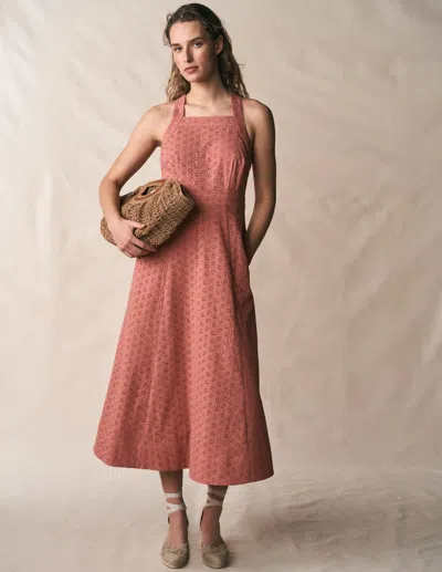 Boden Women's Cross Back Broderie Midi Dress In Pink | Size 16/18