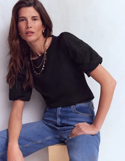Boden Women's Cutwork Detail Jersey Top In Black | Size 16
