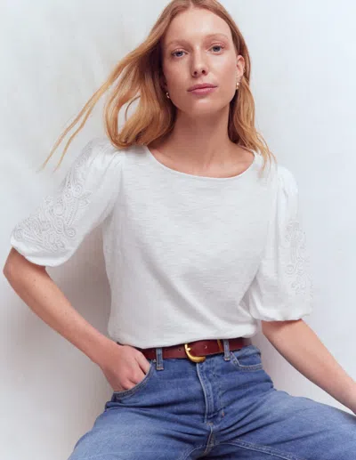 Boden Women's Cutwork Detail Jersey Top In White | Size 22