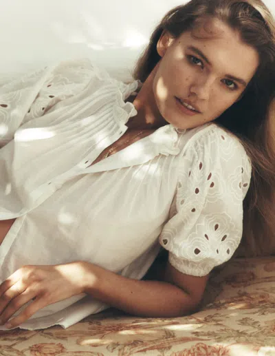 Boden Women's Cutwork Puff Sleeve Top In White | Size 18