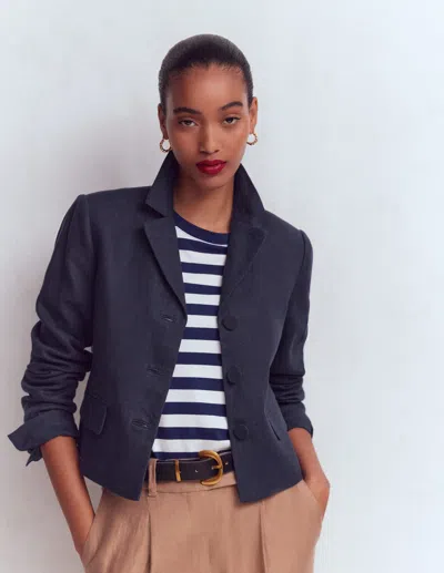 Boden Women's Dartmouth Linen Blazer In Blue | Size 22
