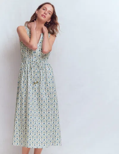 Boden Women's Delphine Midi Jersey Dress In White | Size 20 In Blue