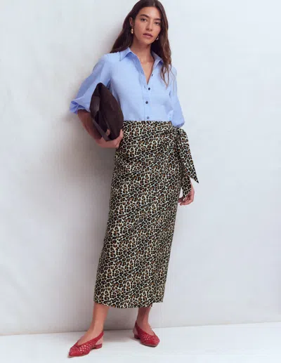 Boden Women's Dimitra Linen Column Skirt In Natural | Size 22 In Animal Print