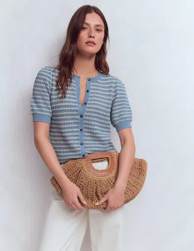 Boden Women's Dot Pointelle Cardigan In Blue | Size Large