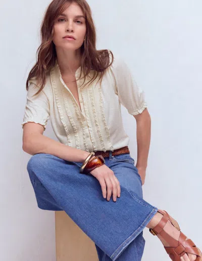 Boden Women's Eda Ruffle Front Shirt In White | Size 20