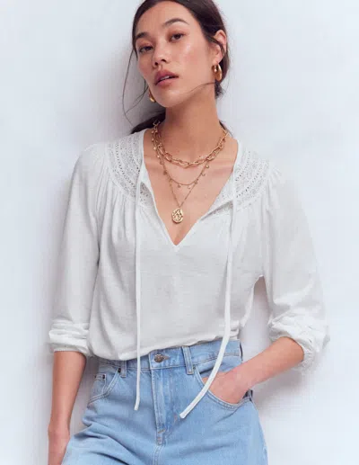 Boden Women's Edi Trim Detail Top In White | Size 14