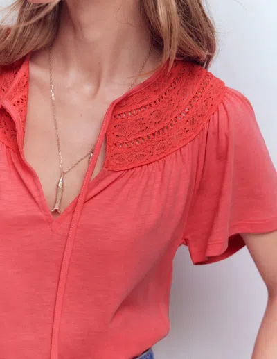 Boden Women's Edi Trim Detail T-shirt In Pink | Size 4 In Red