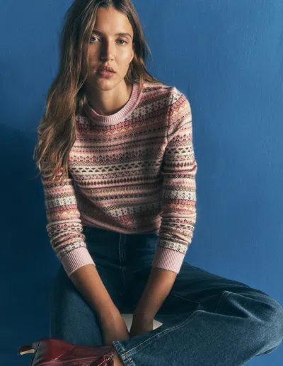 Boden Women's Edie Fair Isle Jumper In Pink | Size Xs