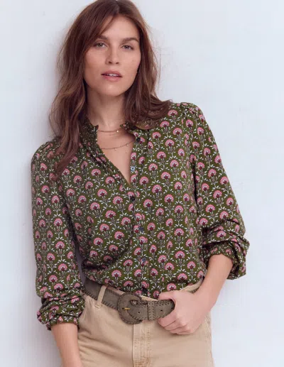 Boden Women's Effie Smocked Detail Shirt In Green | Size 16