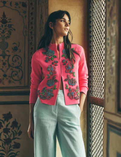 Boden Women's Elena Stand Neck Jacket In Pink | Size 14