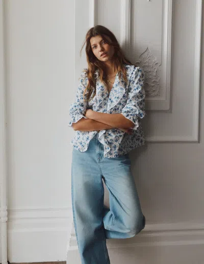 Boden Women's Eliza Ruffle V-neck Blouse In Blue | Size 16/18