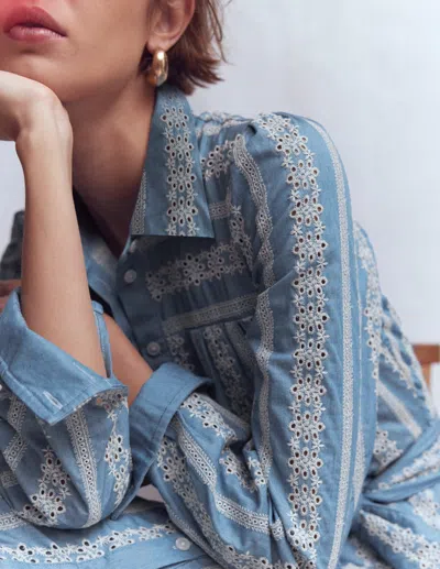 Boden Women's Ellie Cotton Maxi Shirt Dress In Blue | Size 20/22