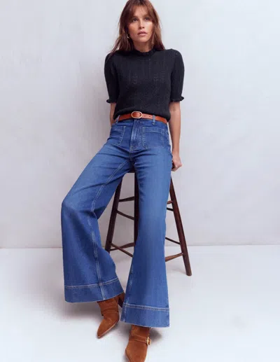 Boden Women's Eloise Frill T-shirt In Blue | Size Xl