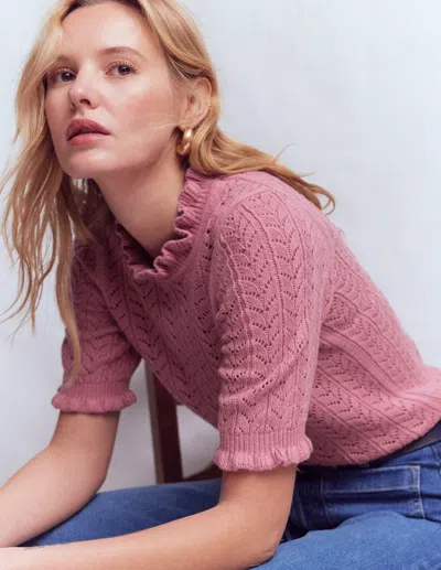 Boden Women's Eloise Frill T-shirt In Pink | Size Xl